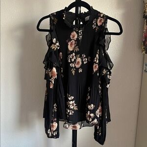 Astr Black Floral Ruffle Blouse